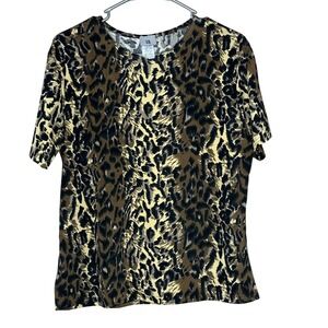 AK VTG Animal Print Top Blouse Short‎ Sleeve Size L USA MADE